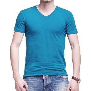 Camiseta de Manga Corta para Hombre, Cuello en V, Talla Grande, Color Sólido, 2025, Ecológica, Antiarrugas, Poliéster/Algodón - Product Image 4