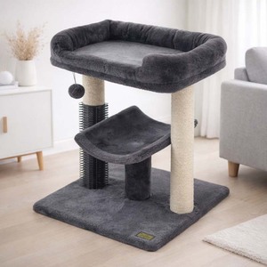Arbre à <span class=keywords><strong>chat</strong></span> à 2 niveaux en tissu velours, structure robuste, panneaux de particules de classe E0, poteau à gratter en sisal écologique, design moderne <span class=keywords><strong>pour</strong></span> animaux de compagnie - Product Image 1