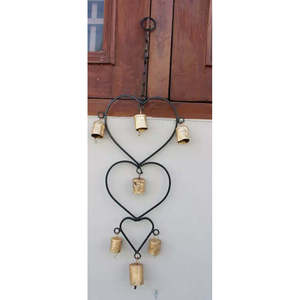 Handmade Recycled Iron Metal Crafts Vertical Pattern Wind <b>Chime</b> with Hearts and <b>Bells</b> - Product Image 3