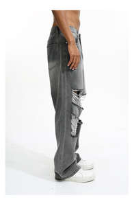 Jeans de qualité HighStreet en gros, design troué au genou, jean droit pour homme, style délavé, jeans déchirés - Product Image 5