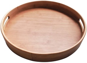 Plateau de service rond en bois avec poignées, finition naturelle, pour usage résidentiel - Product Image 2