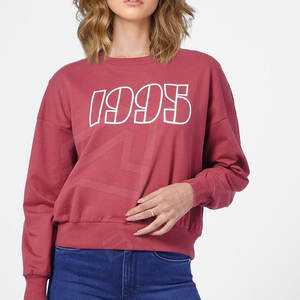 Haute qualité femmes col rond sweat coton polaire imprimé lavage à l'acide Technique tissu éponge brodé décontracté pour l'hiver - Product Image 1