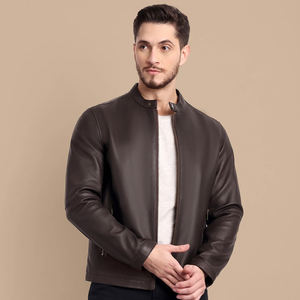 เสื้อแจ็กเก็ตหนังแท้สำหรับผู้ชายแบบคลาสสิกออกแบบได้ตามต้องการเสื้อแจ็กเก็ตมอเตอร์ไซค์ทรงสลิมฟิตมีสไตล์ - Product Image 2