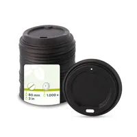 Couvre-gobelets CPLA de 80 mm de diamètre, couleur noire, jetables, écologiques, avec trou pour boire, compostables - 1000 pièces/carton