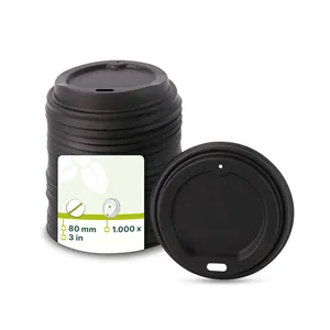 CPLA Lid 80mm Diameter Black Color Disposable Eco-Friendly Cup Lids with Drinking Hole Compostable - 1000 pcs/carton - Product Image 1
