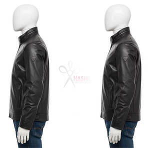 แจ็คเก็ตผู้ชายสไตล์สตรีทแวร์ ผ้าแคนวาสผสมหนังแท้ กันน้ำ ทนทาน อุ่นสบายสำหรับฤดูหนาว ดีไซน์คอตั้ง แฟชั่น ซิป  ลำลอง สไตล์ไบค์เกอร์ - Product Image 2