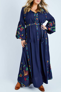 Robe longue brodée à la mode, personnalisée en usine, style oriental, avec ceinture - Product Image 2