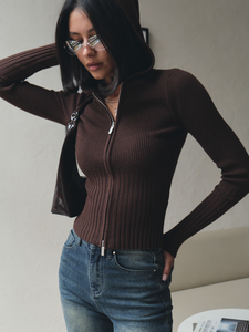 Cardigan en <span class=keywords><strong>tricot</strong></span> côtelé mélange de <span class=keywords><strong>laine</strong></span> pour <span class=keywords><strong>femme</strong></span>, couleur crème, coupe ajustée, fermeture bidirectionnelle, avec capuche, style sportif, <span class=keywords><strong>veste</strong></span> courte, vêtement d'extérieur - Product Image 3