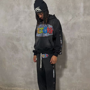 Sudadera con Capucha para Hombre, Diseño Personalizado OEM, Moderna, con Cuentas de Cristal, Lavada, Estilo Vintage, 100% Algodón, para Invierno - Product Image 5