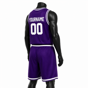 Ensemble de maillots de basket-ball pour hommes personnalisés, couleur violette, col en V, sans manches, nom de l'équipe sublimé, 00, uniforme en maille respirante, adulte, toutes saisons - Product Image 4