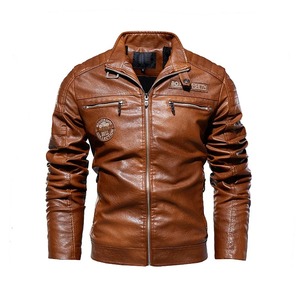 Genuine Leather Canvas Fabric Men Winter Motorcycle Slim Turn-<b>down</b> Collar Casual Windproof Breathable Eco-Friendly Windbreaker - Product Image 3
