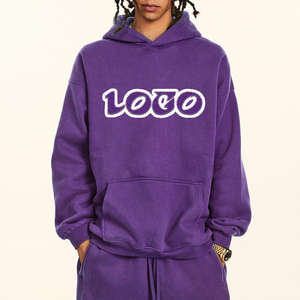 Haute qualité 100% coton épais lourd solide pull à capuche avec patch avant broderie luxe automne à capuche pour hommes - Product Image 1