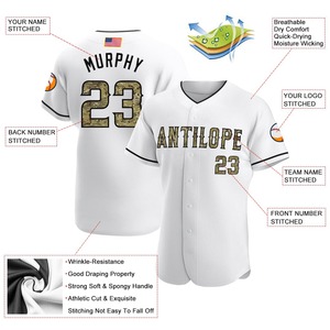 Maillot de baseball de mode de drapeau américain authentique camo-noir blanc personnalisé pour les fans de joueurs de baseball et de softball - Product Image 3