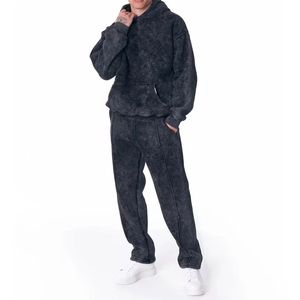 Conjunto de ropa de calle personalizada OEM para hombre, Sudadera con capucha lavada con ácido y sol, pantalones de chándal acampanados apilados, diamantes de imitación bordados - Product Image 1