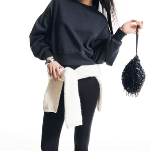 Coupe ample côtelé col rond 80% coton 20% polyester polaire côtelé poignets et ourlet femmes sweat - Product Image 2