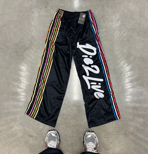 Ropa de calle de alta calidad personalizada, pantalones de chándal de pierna recta holgados anchos a rayas bordadas, pantalones de nailon para hombres - Product Image 2