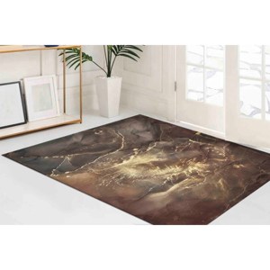 Brown Gold Marble <b>Chenille</b> <b>Rug</b>: Modern Salon Decor,Nonwoven Thin <b>Rug</b> - Product Image 3