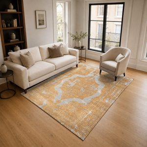 Tapis de salon en chenille antidérapant, imprimé numériquement, style oriental traditionnel, beige et marron, lavable en machine, vente en gros - RUGS DEPOT LXDP-0522 - Product Image 2