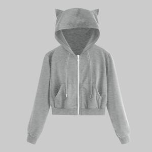High Quality Women's 100% Cotton Fleece Cropped Hoodie Breathable Anti-Pilling Soft Fabric Custom Embroidered Hooded <b>Jacket</b> - Product Image 3