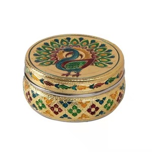 Vente en gros de petites boîtes de rangement en métal décoratives Meenakari avec design paon pour mariage et retour de cadeaux - Product Image 5