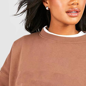 Winter Heavyweight Thermal Blank Plain Crew Neck Sweatshirt Cotton Fleece Crewneck Women's Sweatshirt With Logo - Product Image 4