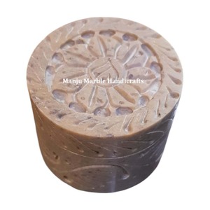 Caja de tallado de esteatita de diseño elegante clásico tradicional pulido hecho a mano con forma redonda para almacenamiento de joyas colección de regalos - Product Image 2