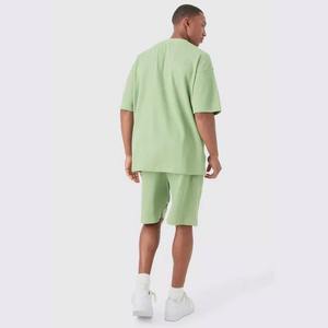 Conjunto personalizable de tejido de punto para hombre, ropa de calle de verano personalizada, lavado ácido, camiseta y pantalones cortos - Product Image 3