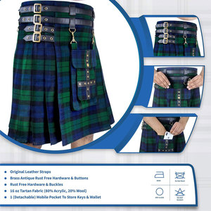 Kilts Utilitarios Ajustables de Tartán Negro de 16 oz para Hombre con Bolsillo Frontal Desmontable al por Mayor - Product Image 6