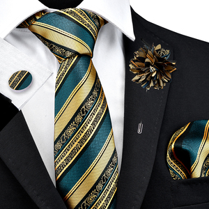 Ensemble <span class=keywords><strong>de</strong></span> cravates <span class=keywords><strong>de</strong></span> <span class=keywords><strong>luxe</strong></span> marron or rayé <span class=keywords><strong>cravate</strong></span> carré écharpe boutons <span class=keywords><strong>de</strong></span> manchette broche ensemble hommes costume accessoires Fit affaires mariage Festival - Product Image 5