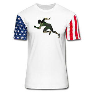 Unisex Camouflage Running Man T-<b>Shirt</b> Celebrates Stars & Stripes for Promotions - Product Image 1