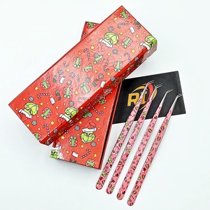 Pinzas para Pestañas de Fibra Suave de Precisión, Antiestáticas, con Aislamiento de Volumen y Mango Recubierto de Papel Ecológico para Navidad - Product Image 1