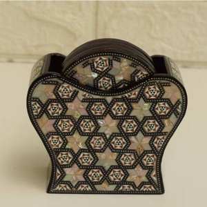 Posavasos clásicos de madera artística Meena intrincados patrones tradicionales hechos a mano resistentes al calor respetuosos con el medio ambiente duradero café té - Product Image 4