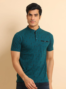 Camiseta de media manga Premium de algodón 100% para hombre, diseño único de bolsillo de hueso, cuello mandarín, ajuste Regular, estampado cómodo para todos los días - Product Image 3