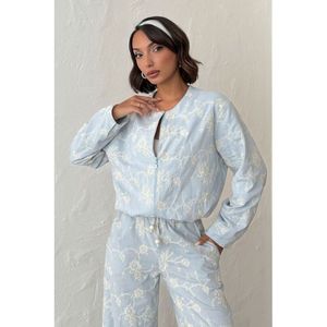 Chaqueta con Cierre y Bordado de Flores Negras TOPSHOW para Mujer, Ropa Exterior Cómoda de Mezcla de Algodón para Primavera y Otoño - Product Image 3