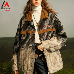 Chaqueta vaquera degradada desgastada personalizada | Ropa informal de moda | Chaqueta vaquera de textura rota de moda para hombres y mujeres - Product Image 2