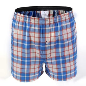 Venta al por mayor OEM 100% algodón Calzoncillos bóxer para hombre a cuadros rayas sueltas tejido bóxer con cintura elástica pantalones cortos - Product Image 3