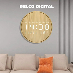 Horloge murale numérique ronde en bois 30 cm Décoration de salon - Couleurs assorties - Product Image 6