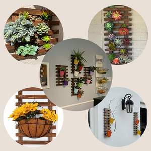 2 Pack Eco-Friendly Wooden <b>Wall</b> Planter Plant Holder for Succulents Air Plants-Carbonized Hanging Planters (11.4" X Home Garden - Product Image 3