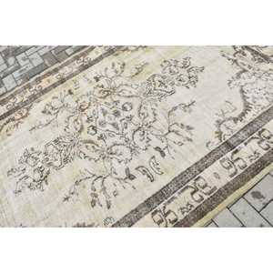 Turkish Vintage Large Rug 5.5x8.7 ft, <b>Brown</b> Green Patchwork <b>Wool</b> Rug - Product Image 5