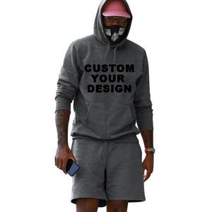 Conjunto de pantalones cortos de dos piezas con estampado personalizado para hombre con Sudadera con capucha cuadrada y jorts en tela de peso pesado de mezcla de algodón básico desteñido al sol - Product Image 4