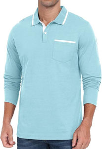 Camisa Clásica Casual de Punto para Hombre, 100% Algodón, Cuello Golf, Antiarrugas, con Bolsillo, Manga Corta, Color Liso - Product Image 5