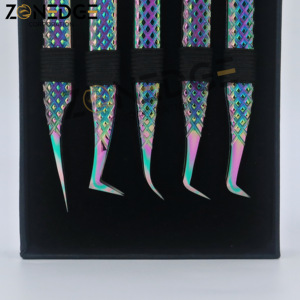 Professionnel 5 pièces pince à épiler Extension de cils ensemble anti-dérapant parfait Grip Fiber conseils pince à épiler cils en acier inoxydable pince à épiler - Product Image 4