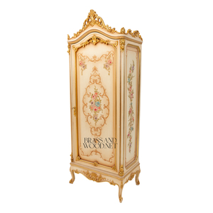 ตู้เสื้อผ้าบานเดี่ยวสไตล์ฝรั่งเศสหรูหรา สีเบจ พร้อมลวดลายดอกไม้เพ้นท์มือ ประดับด้วยทองคำเปลว สำหรับห้องนอนสไตล์พระราชวัง - Product Image 4