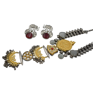 Traditional Dualtone <b>Necklace</b> Trendy Design Jewelry <b>Necklace</b> with Earrings for Women and <b>Girls</b> - Product Image 2