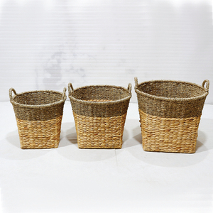 Ensemble de 3 paniers de rangement pour linge en jacinthe d'eau naturelle écologique Artex Dong Thap, style rustique - Product Image 2
