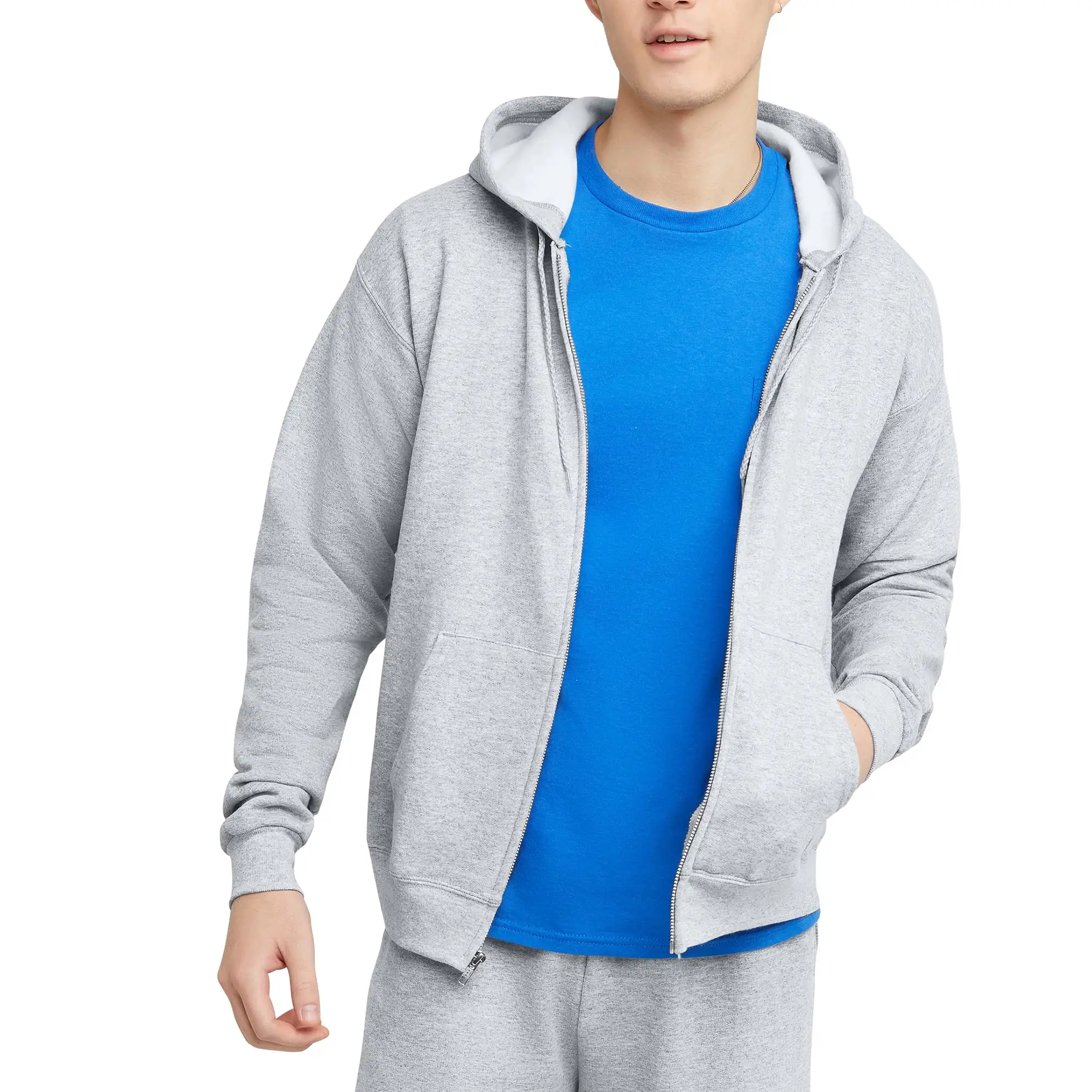 Özel kapşonlu Unisex bir adet Set kazak ve Sweatpants polar pamuk açık gri renk tişörtü & Hoodies erkekler için