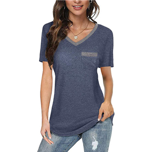 Camiseta con cuello en V más vendida Camisetas de mujer de lujo de moda con servicio de impresión personalizado a precio al por mayor tarifa directa de fábrica - Product Image 6