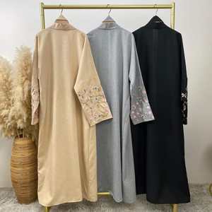 Producto de Venta caliente de calidad superior de lino Abaya mujeres musulmanas vestido estilo Dubai mangas bordadas Ramadán Eid Open Abaya adultos - Product Image 3