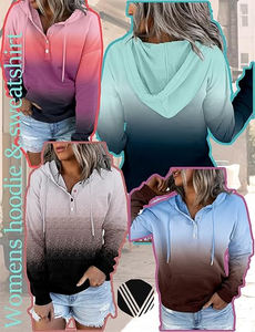 Sweat-shirt décontracté tie-dye pour adolescentes, sweat à capuche oversize à manches longues avec boutons pour femmes - Product Image 2