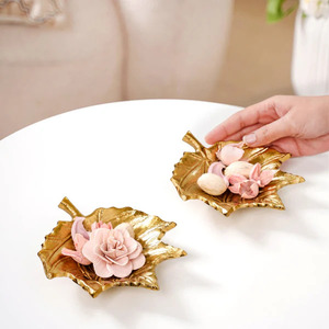 Gold Leaf Serving <b>Platter</b> Decorative Home Kitchen Table Top Dish <b>Platter</b> - Product Image 1